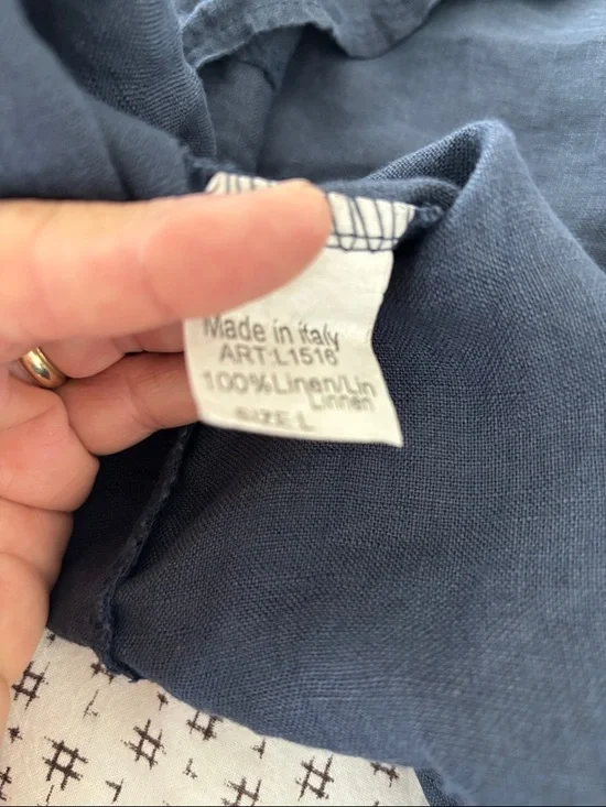 Lungo L’Arno Spaghetti-Strap Sundress, 100% linen, navy, bow on neck, size L - Picture 3 of 7